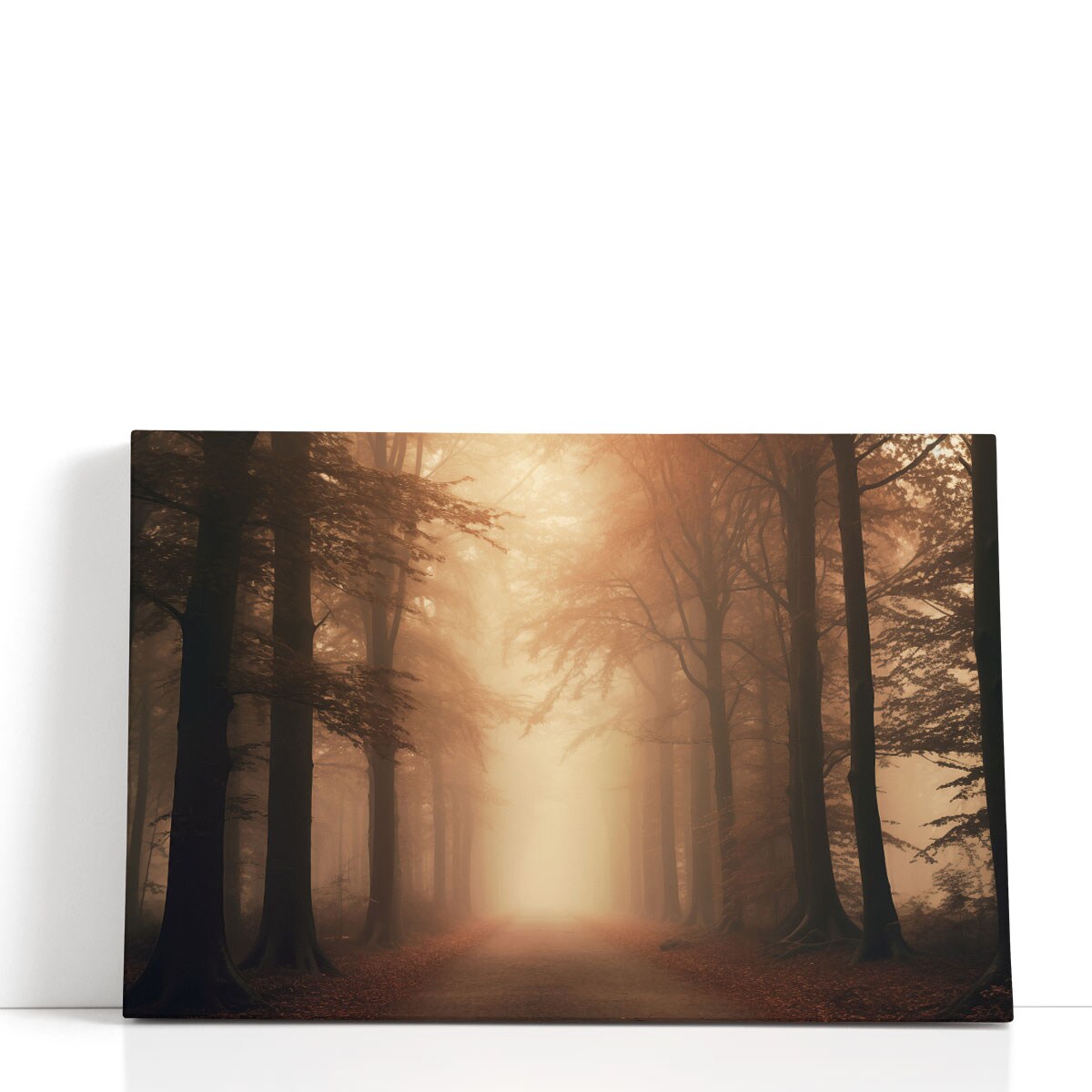 Brown Misty Woodland Forest Canvas Print – Framed Woodland Wall Art for ...