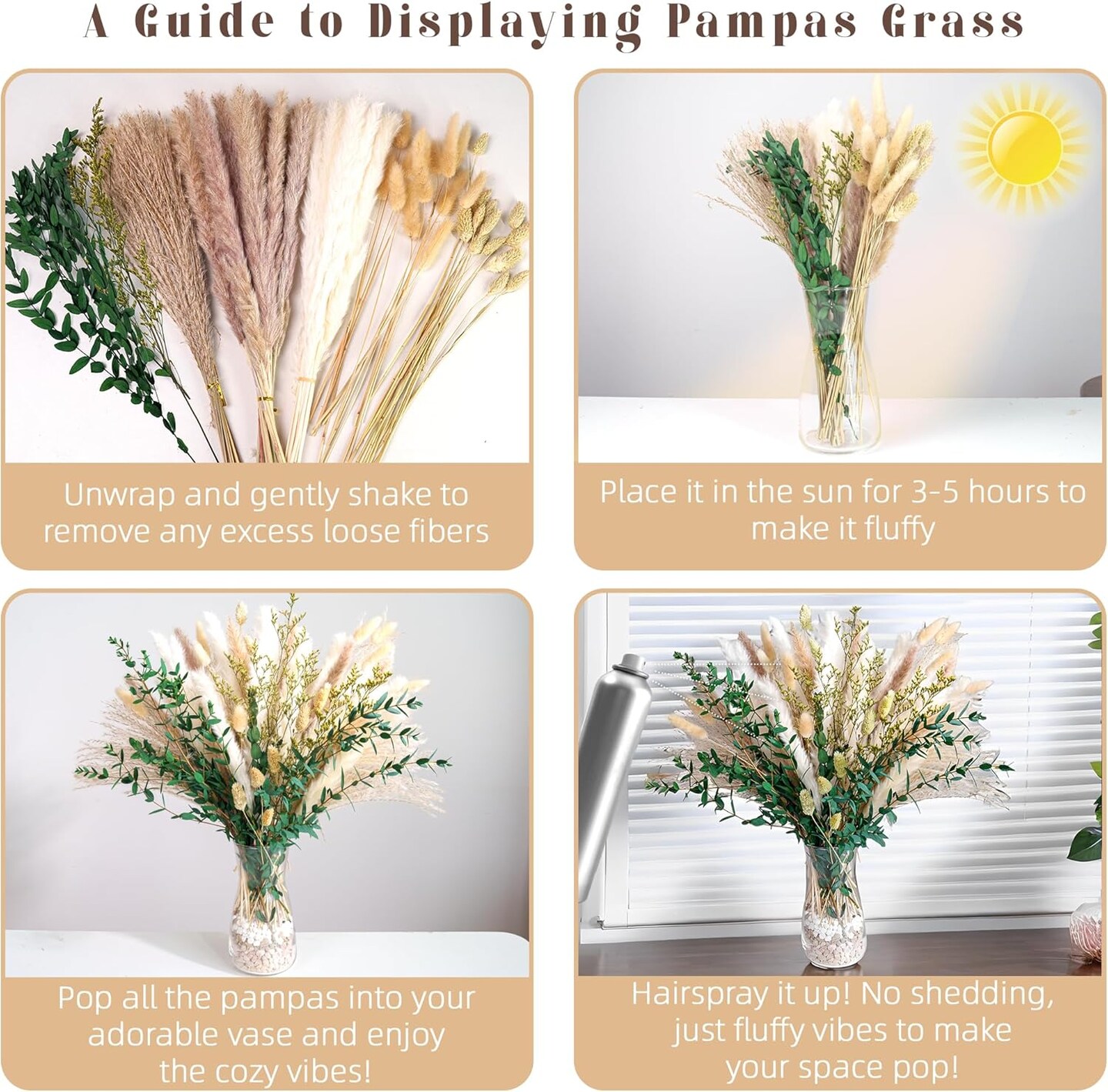Green Pampas Grass Bouquet &#x2013; Boho Home &#x26; Wedding Floral Arrangements &#x2013; Dried Pampas Grass Decor for Living Room, Fireplace, and Modern Farmhouse