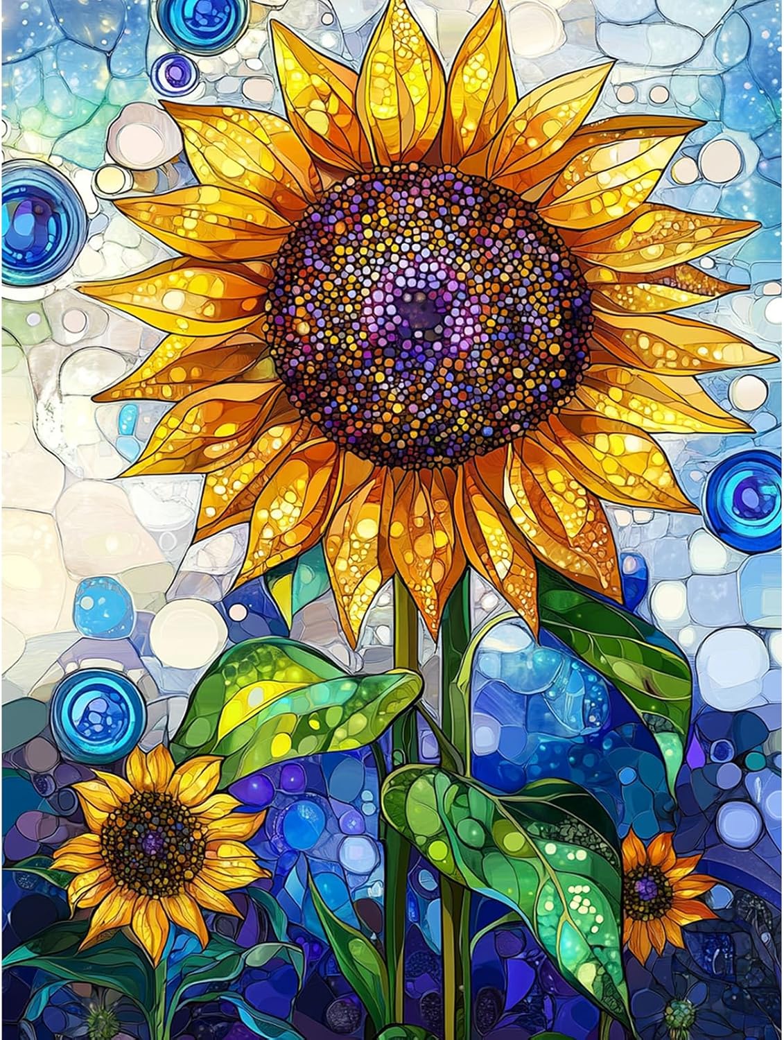 Sunflowers Diamond Painting Kits for Adults, Stained Glass Diamond Art Kits for Adults Beginner, DIY Diamond Dots Paint with Diamonds Art and Crafts for Hobbies, Gifts, Home Decor 12x16 inch