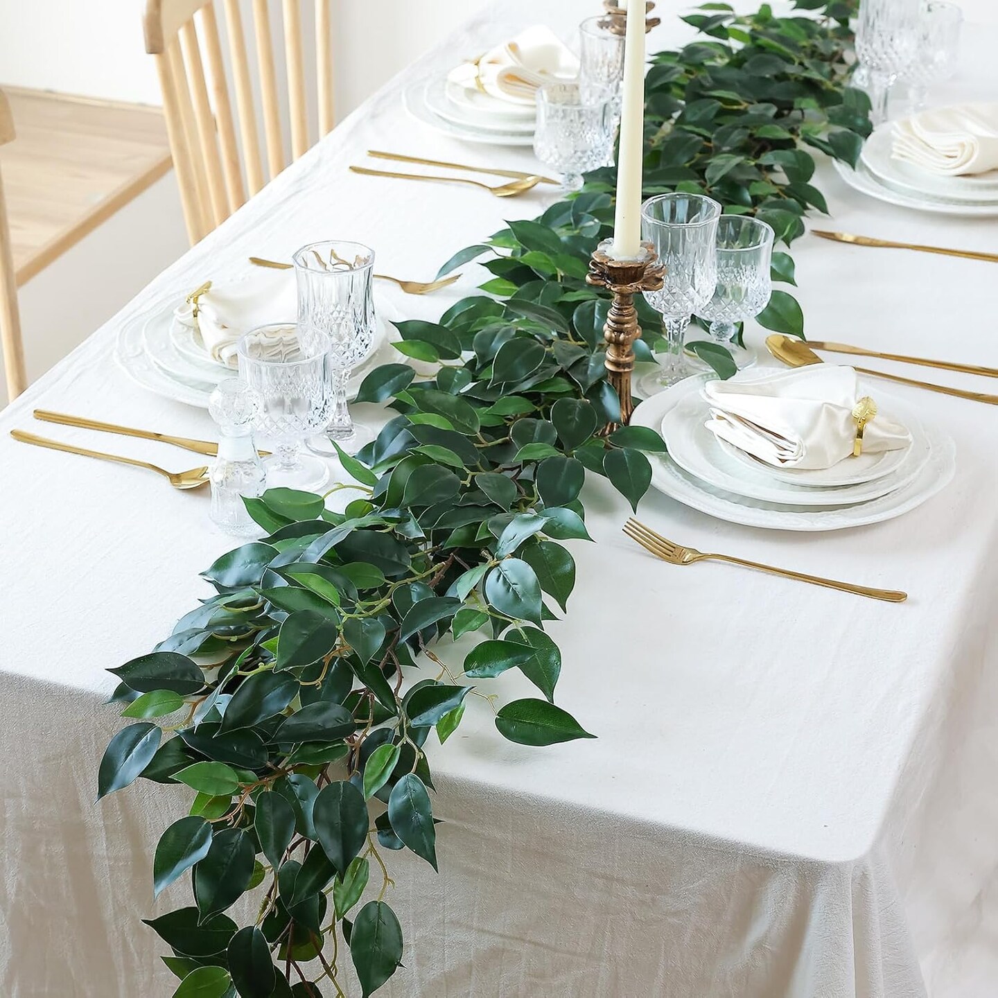 Artificial Vines Garland 42&#x27;&#x27; Fake Ficus Vine Greenery Garland Silk Green Leaves Decoration Faux Hanging Plants for Wedding Table Centerpieces Wall Room Decor