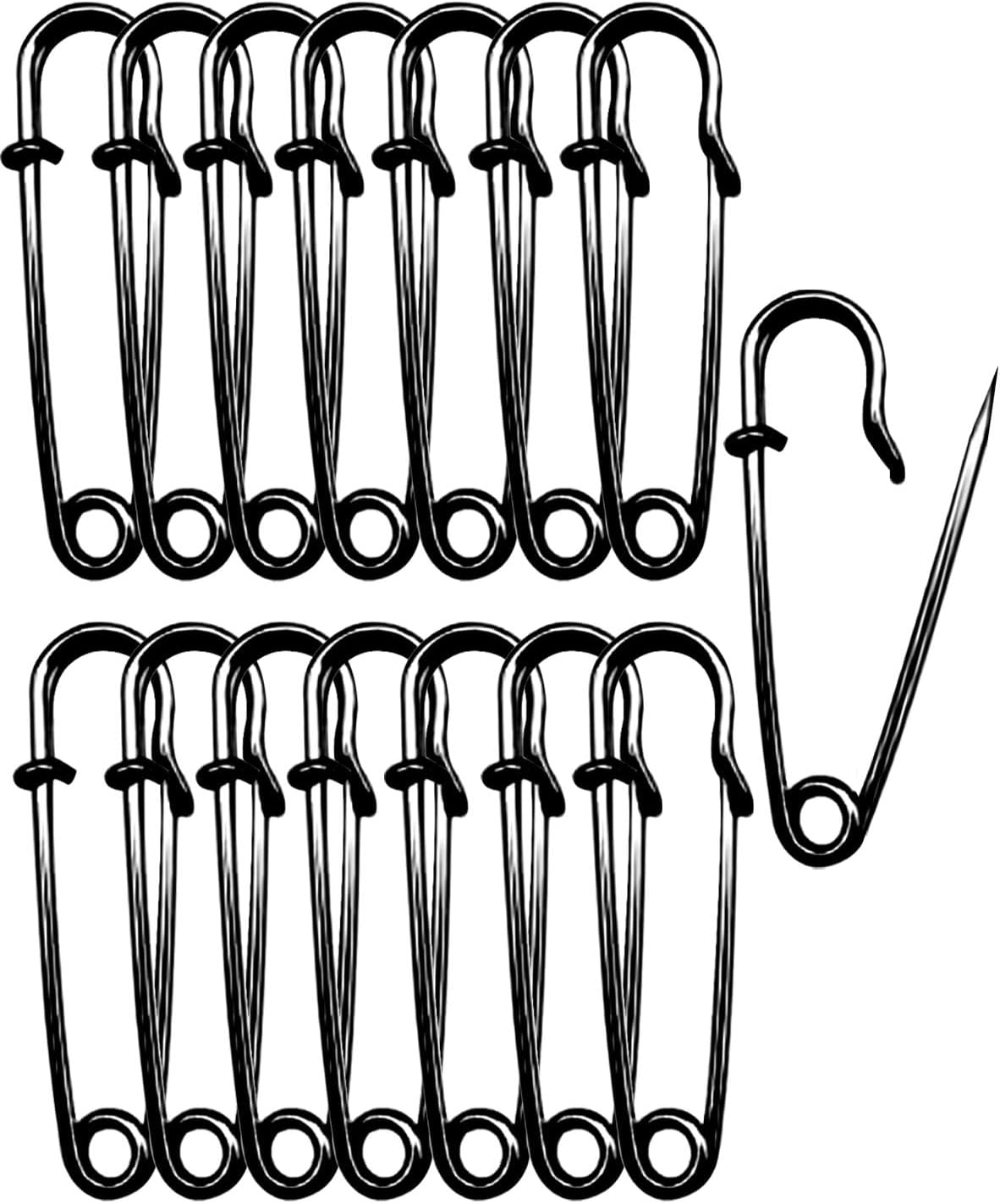 Black Safety Pins Large,55mm/2.17&#x22; Large Safety Pins Pack of 15Pcs Heavy Duty Big Safety Pin for Clothes Giant Safety Pin Available for Thick Fabric,Leather,Diapers Fixed Blankets,Shawl