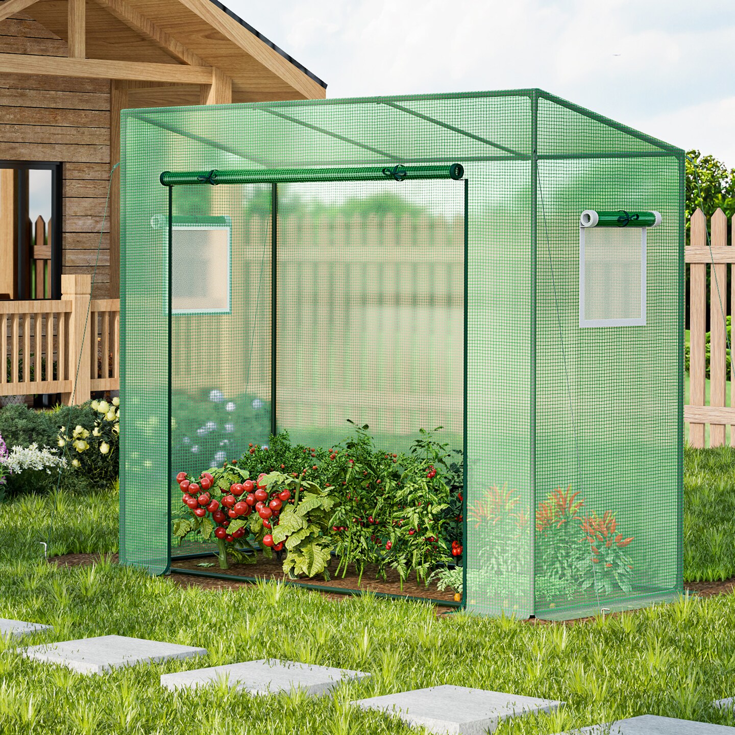 Green PE Walk-In Greenhouse with Weather-Resistant Cover and Ventilation