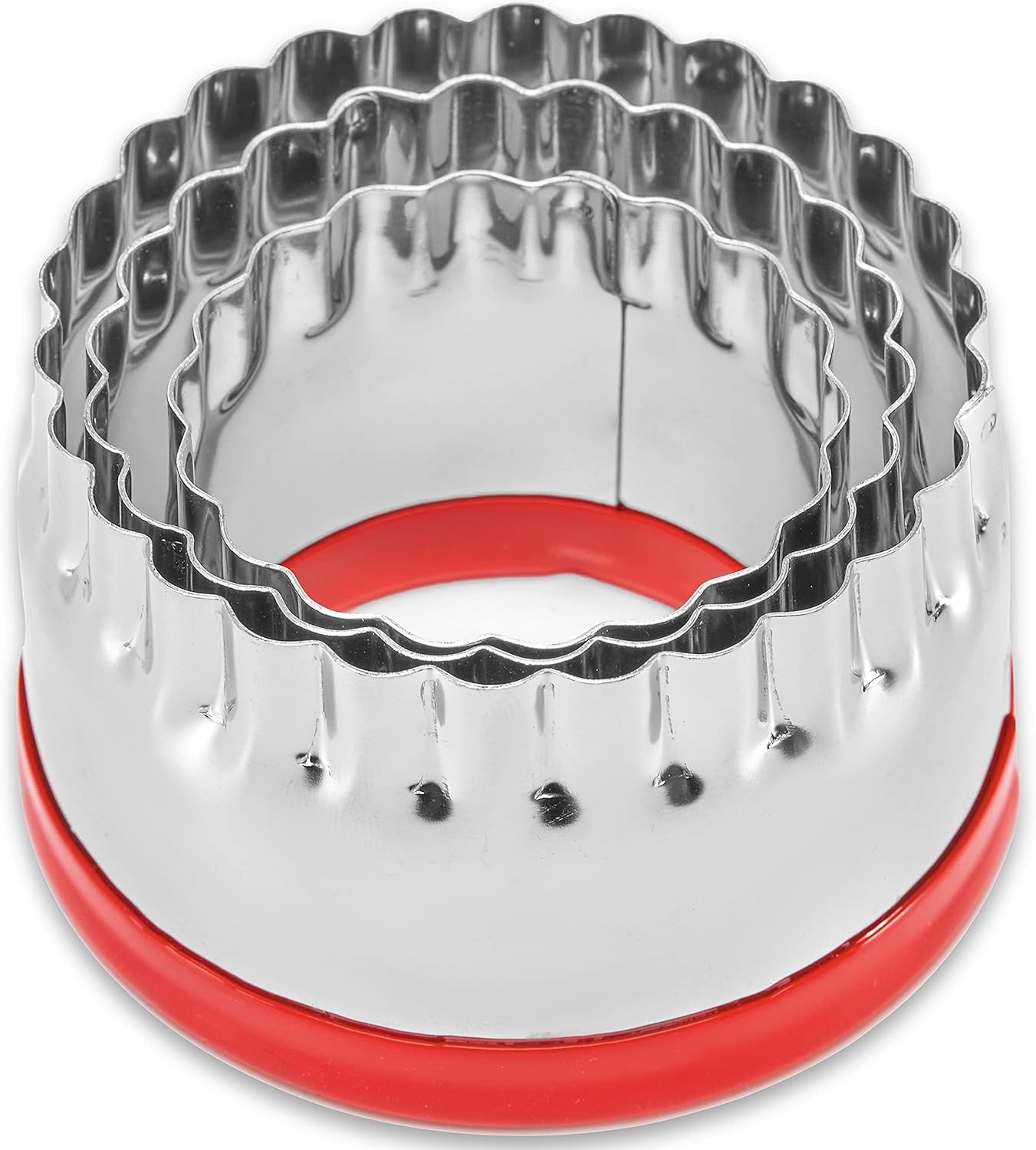 3Pcs Fluted Round Cookie Cutters 2&#x22; 2.6&#x22; 3&#x22;, Heavy Duty Food-Grade Stainless Steel, Biscuit Cutter, Mini Cookie Cutters, Cookie Cutters for Baking, Unique Design with Protective Red Top PVC