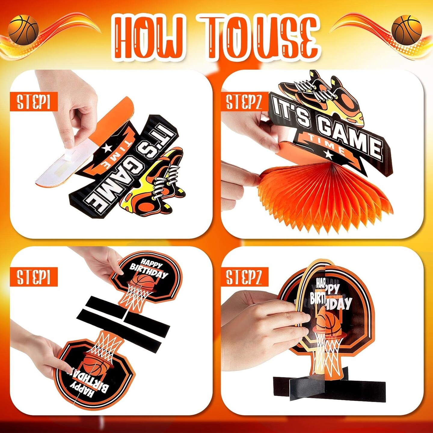 10 Pieces Basketball Birthday Decorations Basketball Table Centerpieces Party Decorations Honeycomb Centerpieces