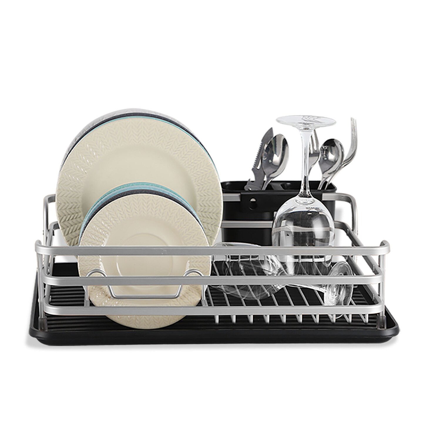 Smart Space-Saving Steel Dish Drying Rack with Removable Cutlery Holder &#x26; Drainer Tray &#x2013; Anti-Slip Base &#x2013; Compact for Apartments (16.92&#x201D;L x 12.4&#x201D;W)