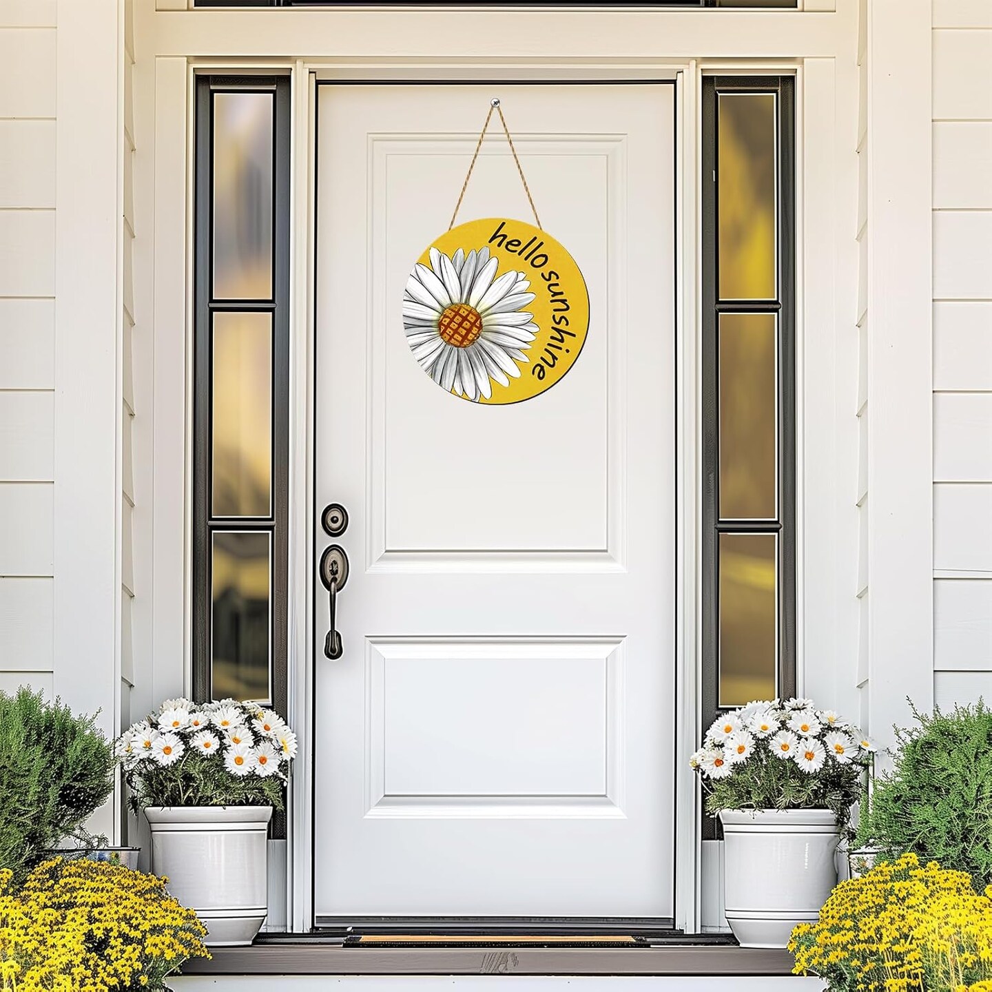 Summer Decor Daisy Front Door Decor Hello Sunshine Wreaths for Front Door Wreath Rustic Wooden Sign Hanger