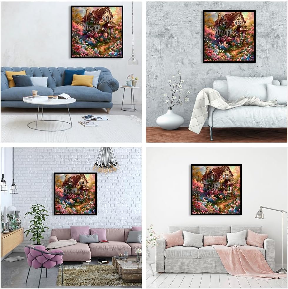 5D Diamond Painting Kits for Adult, House Flower Diamond Art Kits for Beginners, DIY Full Drill Floral Diamond Dot Gem Art Kits for Home Decor 12 x 12 Inch Country