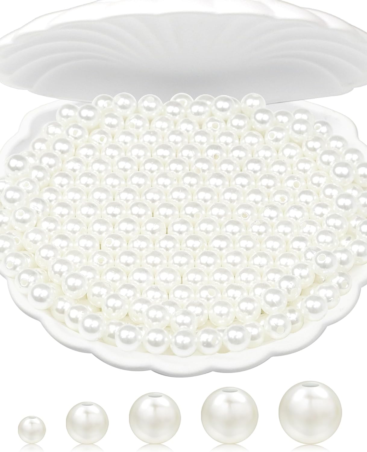 Pearl Beads for Crafts, 8mm White Craft Pearls, Smooth Loose Pearls with Holes for Necklaces, Bracelets, Vase Fillers, and Party D&#xE9;cor