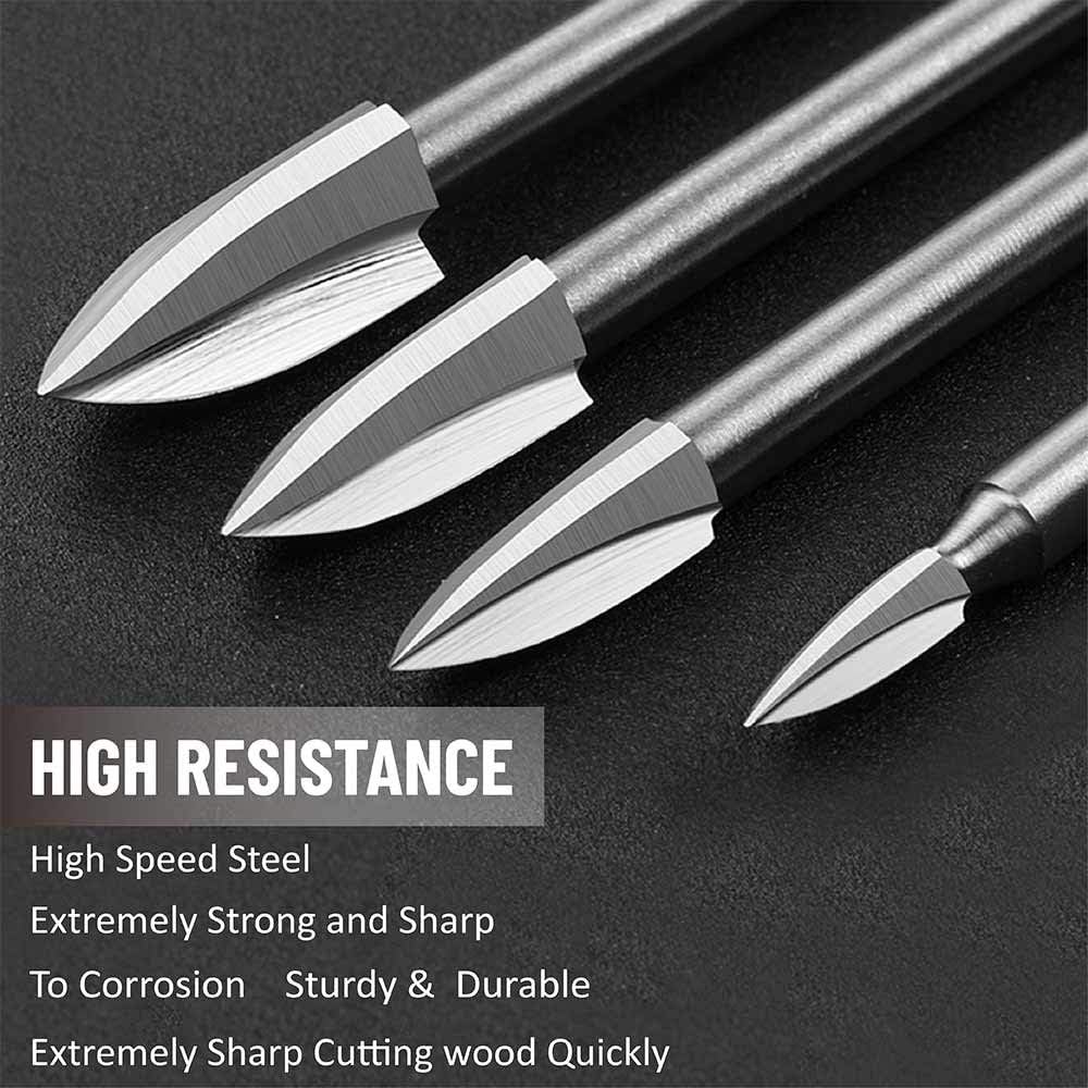 Wood Carving Tools, 5 PCS HSS Engraving Drill Bit Set Wood Crafts Grinding Woodworking Tool 1/8&#x201D; Shank Universal Fitment for Rotary Tools