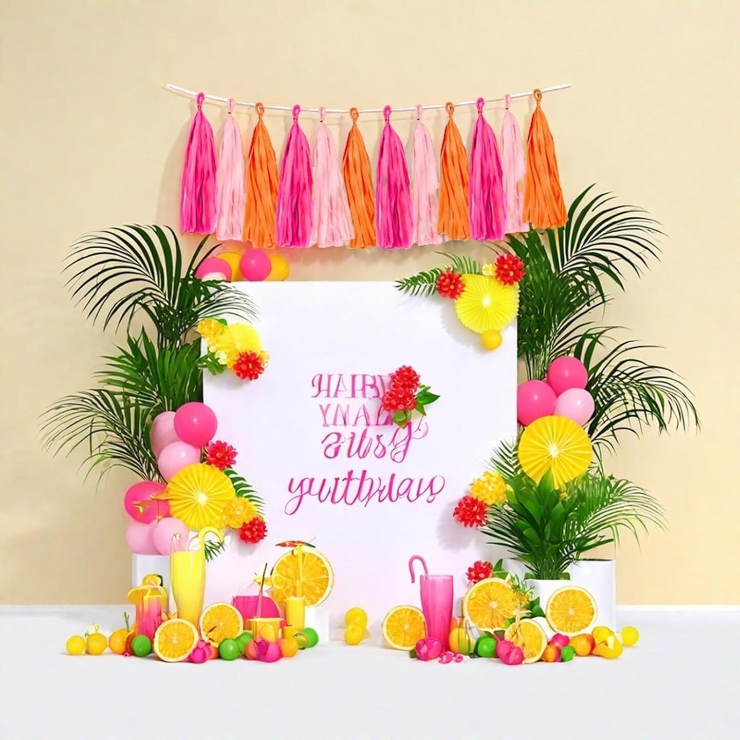 15-Pack Rose Red, Pink & Orange Paper Tassels – Party Garland Decorations