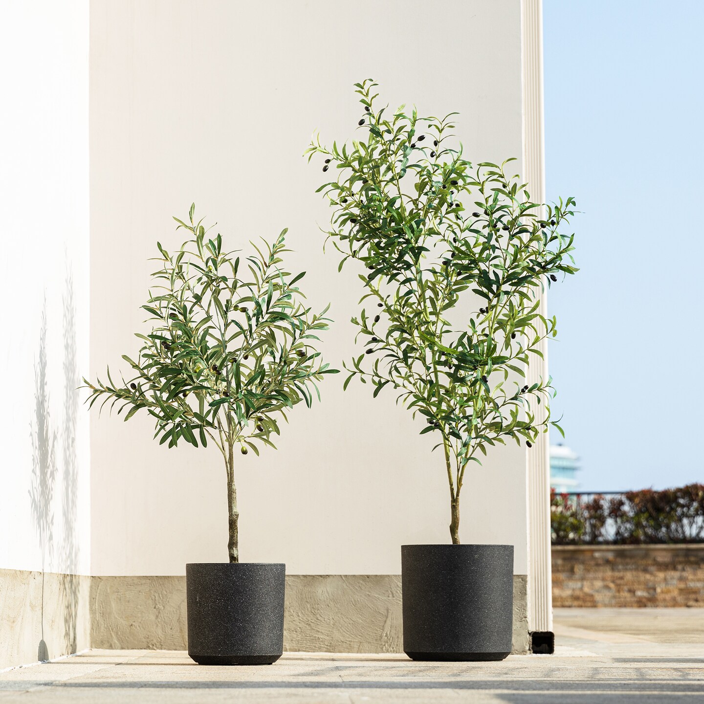 Set of 2 4ft & 6ft Faux Artificial Olive Trees With Black Pot