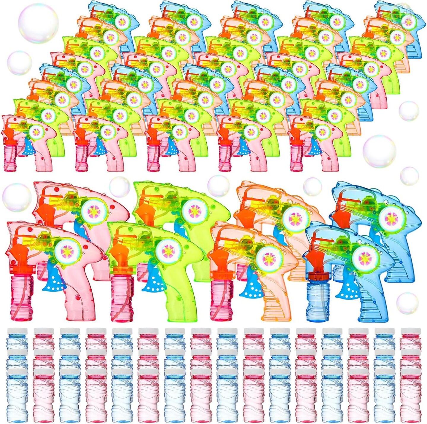 Light up Bubble Guns LED Bubble Blower with Solution Shooter Gun with Lights Blowing Kit(4 Colors,32 Set)