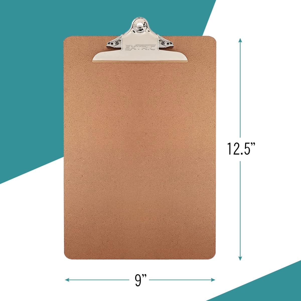 6 Clipboards Standard A4 Letter Size, 9x12.5 inch Wooden Clipboard with 6&#x22; Metal Clip, Hardboard, Ideal for 8.5 x 11 Inch Paper, for Office, School, and Home Use