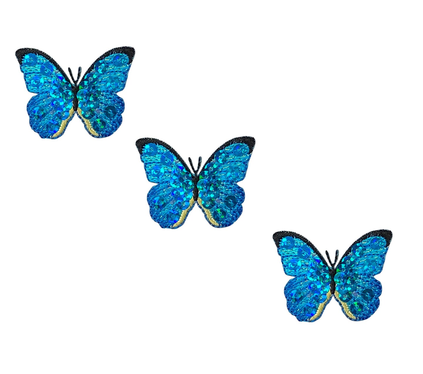 Set of 3, Blue Sequin Butterfly, Embroidered, Iron on Patch