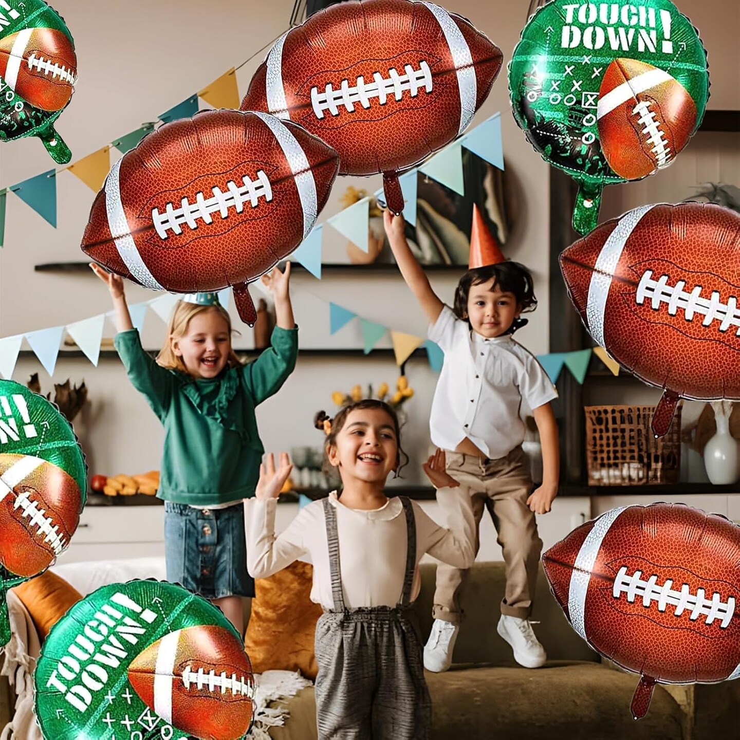 6Pcs Football Party Supplies Kit 3Pcs 26inch Football Balloons & 3Pcs 18inch Field for Birthday Celebrations, Football Party Decorations & Sports-Themed Decor