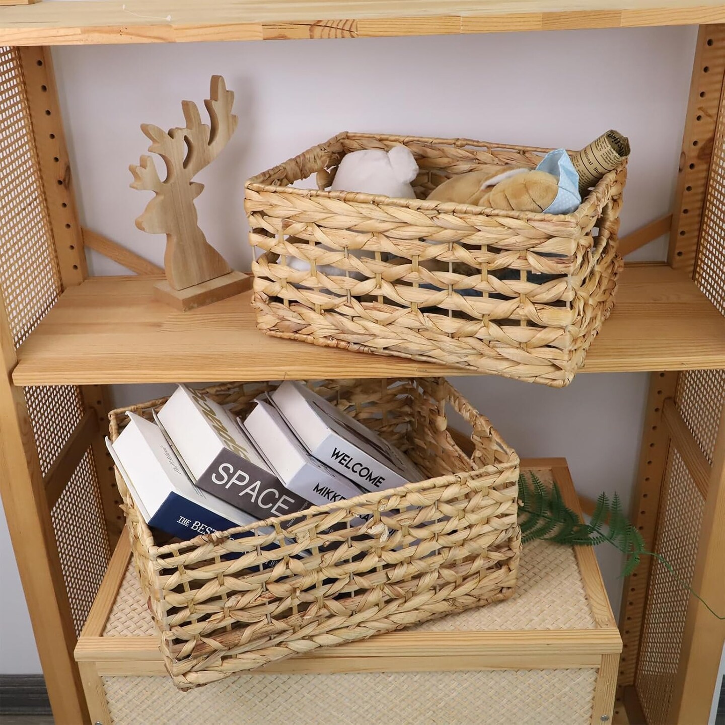 Rectangular Water Hyacinth Storage Basket, Wicker Baskets for Organizing,Hyacinth Baskets with Handle
