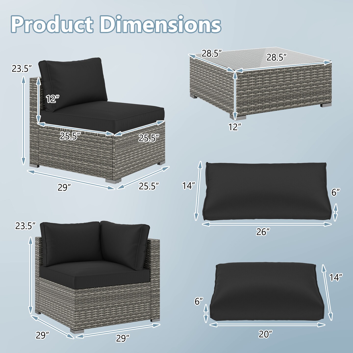 5-Piece Outdoor Patio Furniture Set Including Coffee Table and 4 Rattan Chairs with Cushions