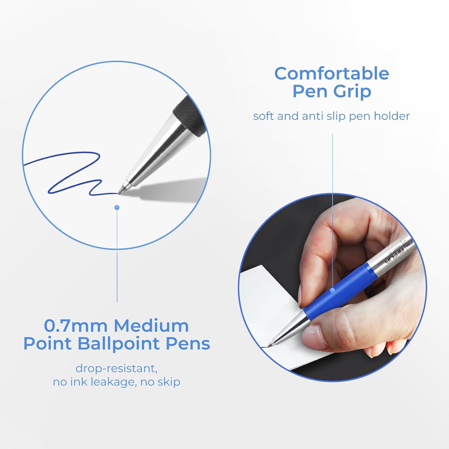 Ballpoint Pens, Blue Ink Pens Medium Point 0.7mm, Retractable Ballpoint Pens Bulk Long Lasting Smooth Writing with Anti-Slip Grip for Journaling Office Supplies School Women Men (12 Pack)