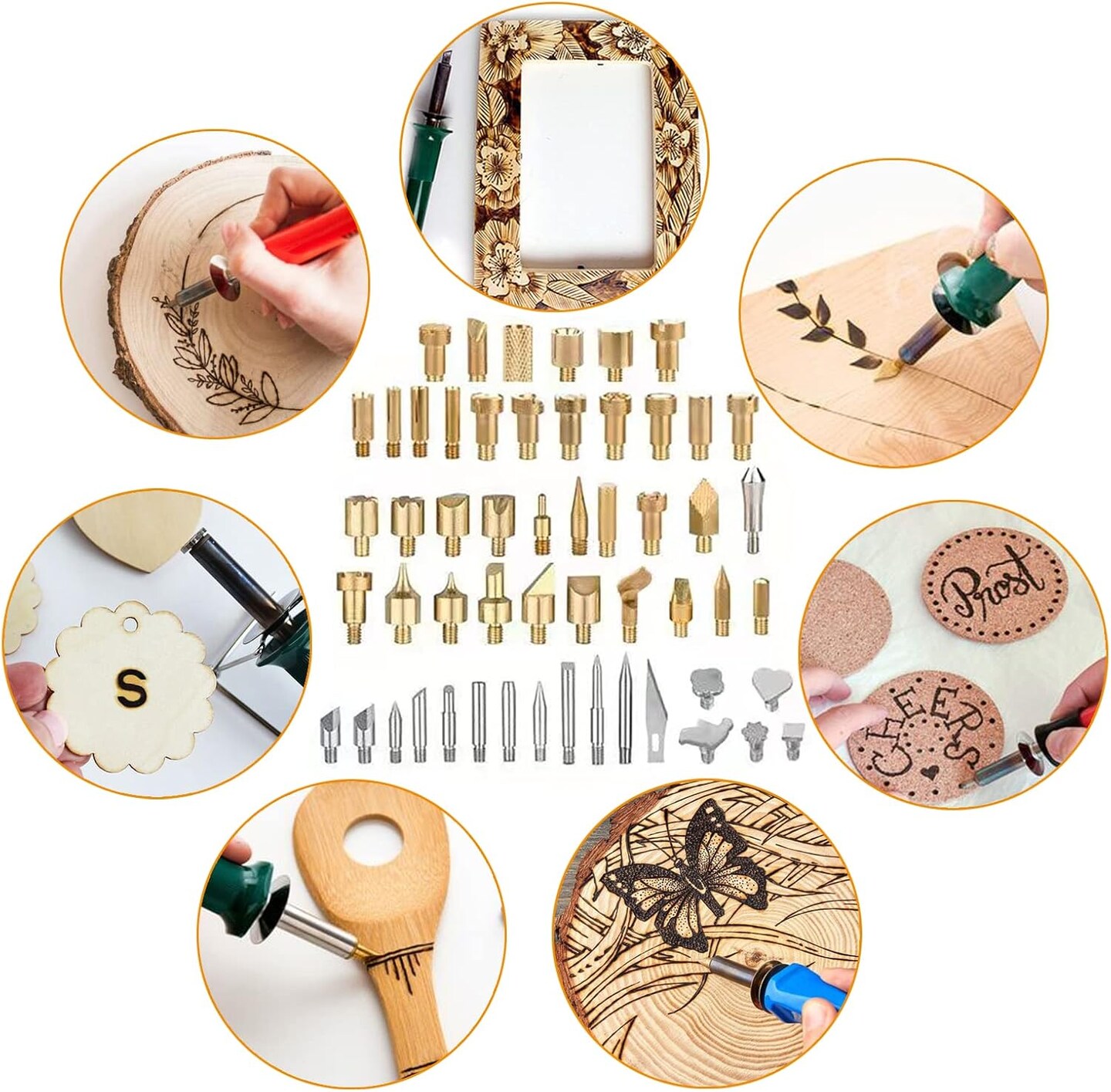 112Pcs Wood Burning Tips - Pyrography Wood Burning Kit Includes Wood Burning Tips Only Wood Burning Letters Wood Burning Stencils and Patterns for Embossing Carving DIY Adults Crafts Beginners