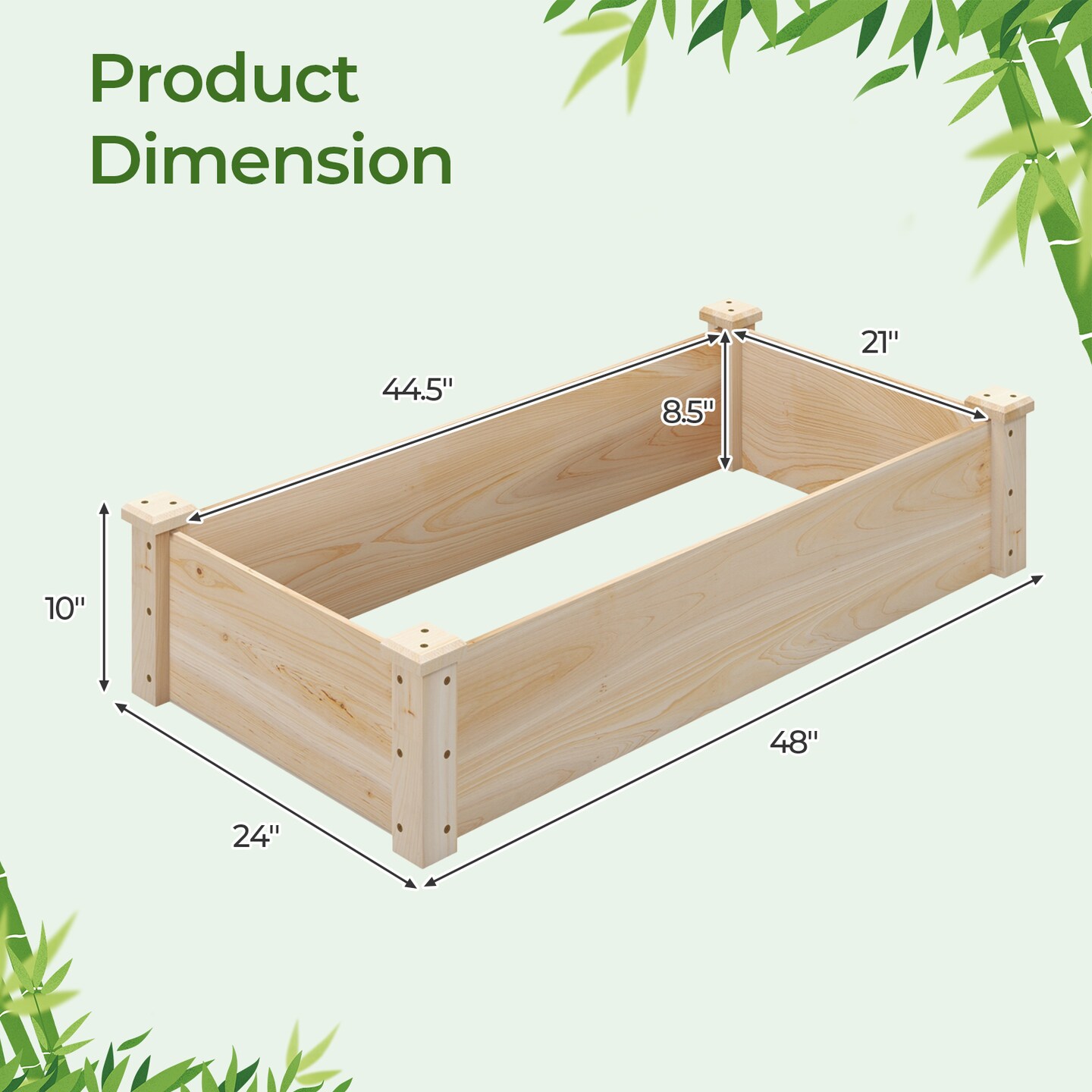 Natural Fir Wood Garden Planter Bed with Open Bottom and Large Growing Space