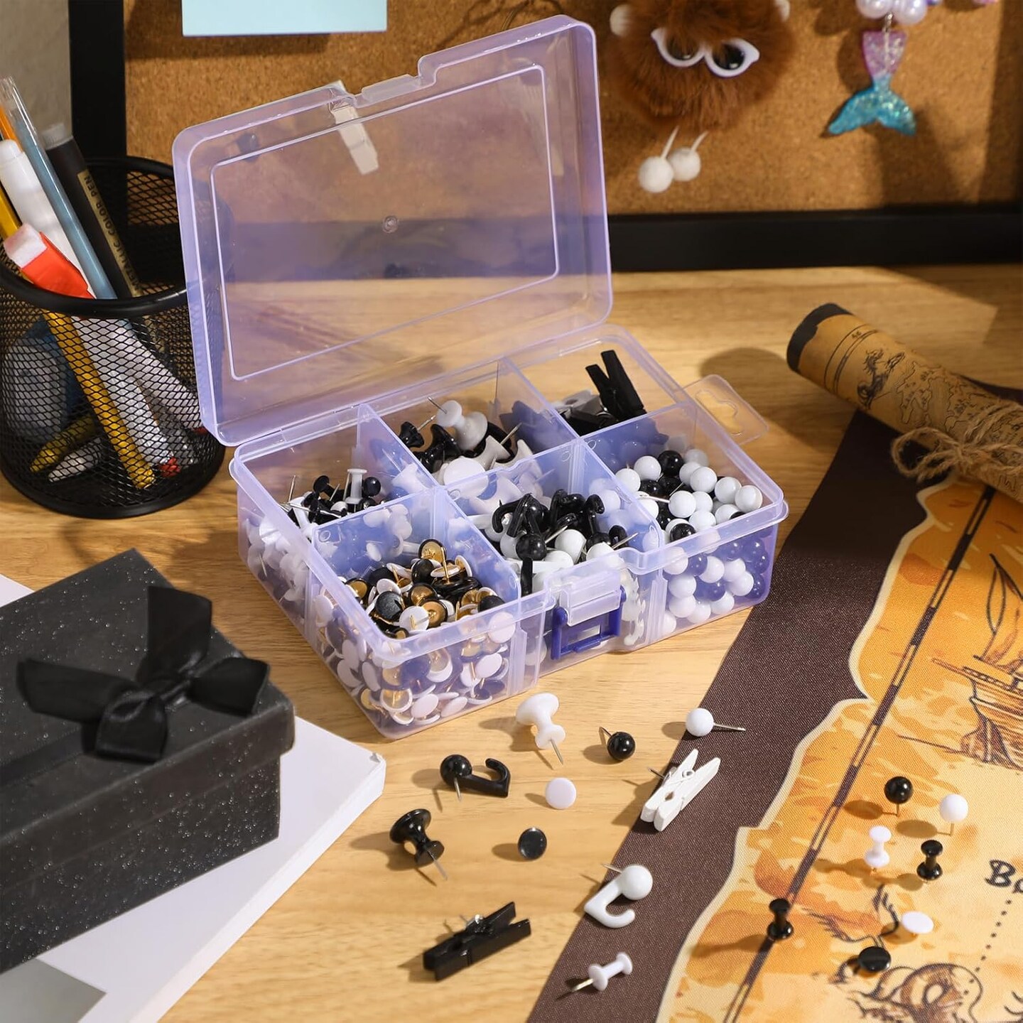 600 pcs decorative push pins black and white thumbtacks 6 types for cork boards bulletin boards and classroom decor