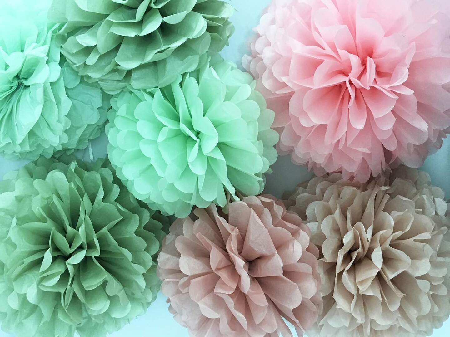 Tissue Paper Pom Poms Kit Decor -Rose Pink and Sage Green Paper Flowers 12pieces for Gender Baby Shower Wedding Bridal Bachelorette Birthday Party Decorations (Green + Pink)