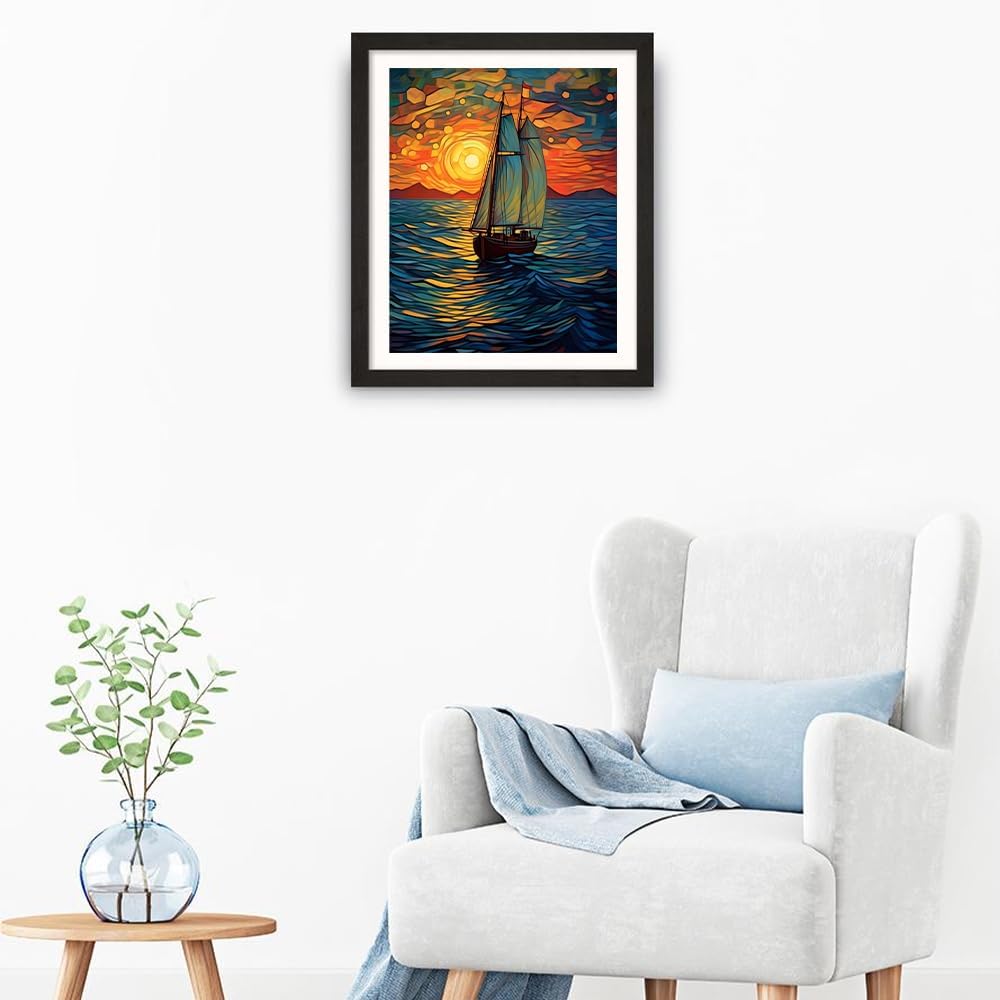 Paint by Numbers for Adults - DIY Adult Paint by Number Kits Painting on Canvas Sailboat Painting by Numbers for Beginners, Sunset Landscape Art Craft Kits for Adults (16x20 Inch)