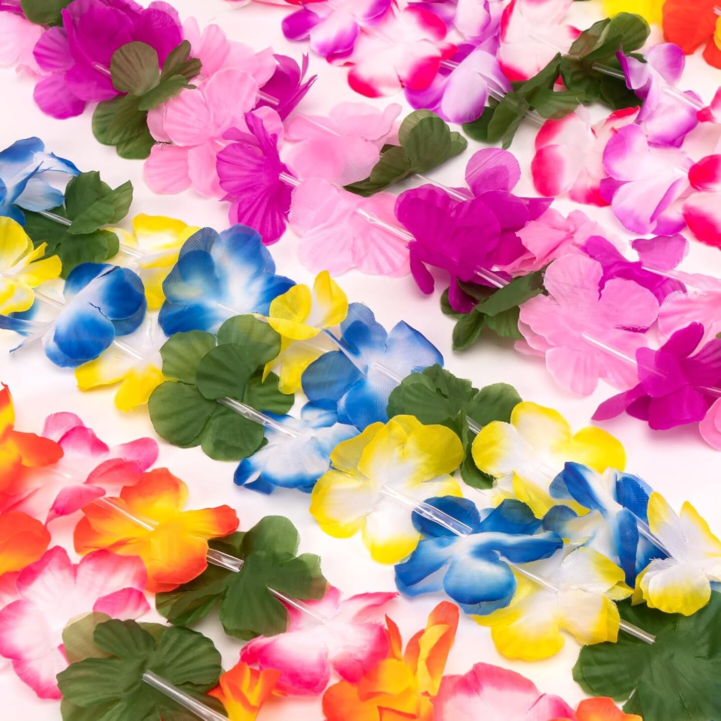 60 Pieces Hawaiian Luau Leis - Tropical Tiki Hibiscus Flowers for Summer Pool Party Favors Supplies Decorations (10 Styles)