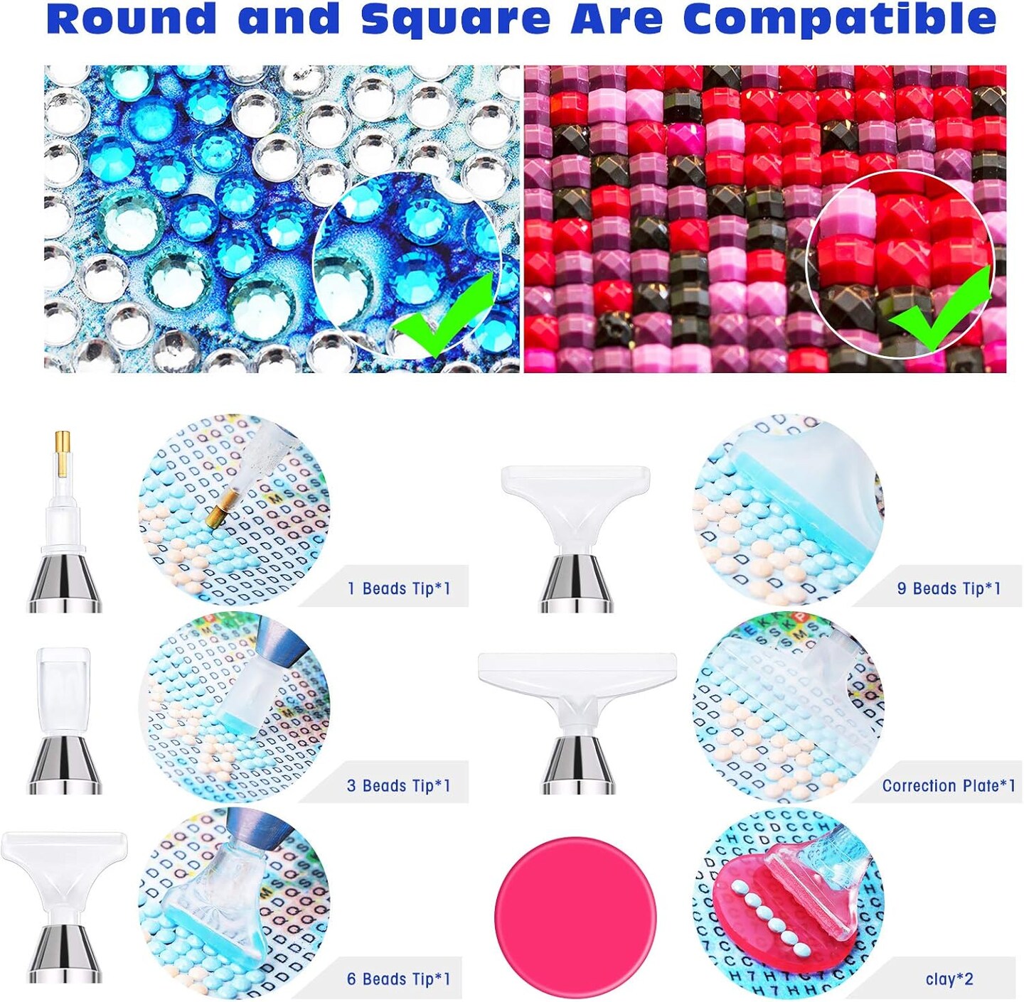 15 Pieces LED Diamond Painting Tools Set 5D Diamond Painting Drill Pens DIY Light Point Pens with Different Pen Heads, Elbow Pen Heads, Plate Trays, Anti-Slip Mats, Tape, Clay Storage Case (Rose Gold)