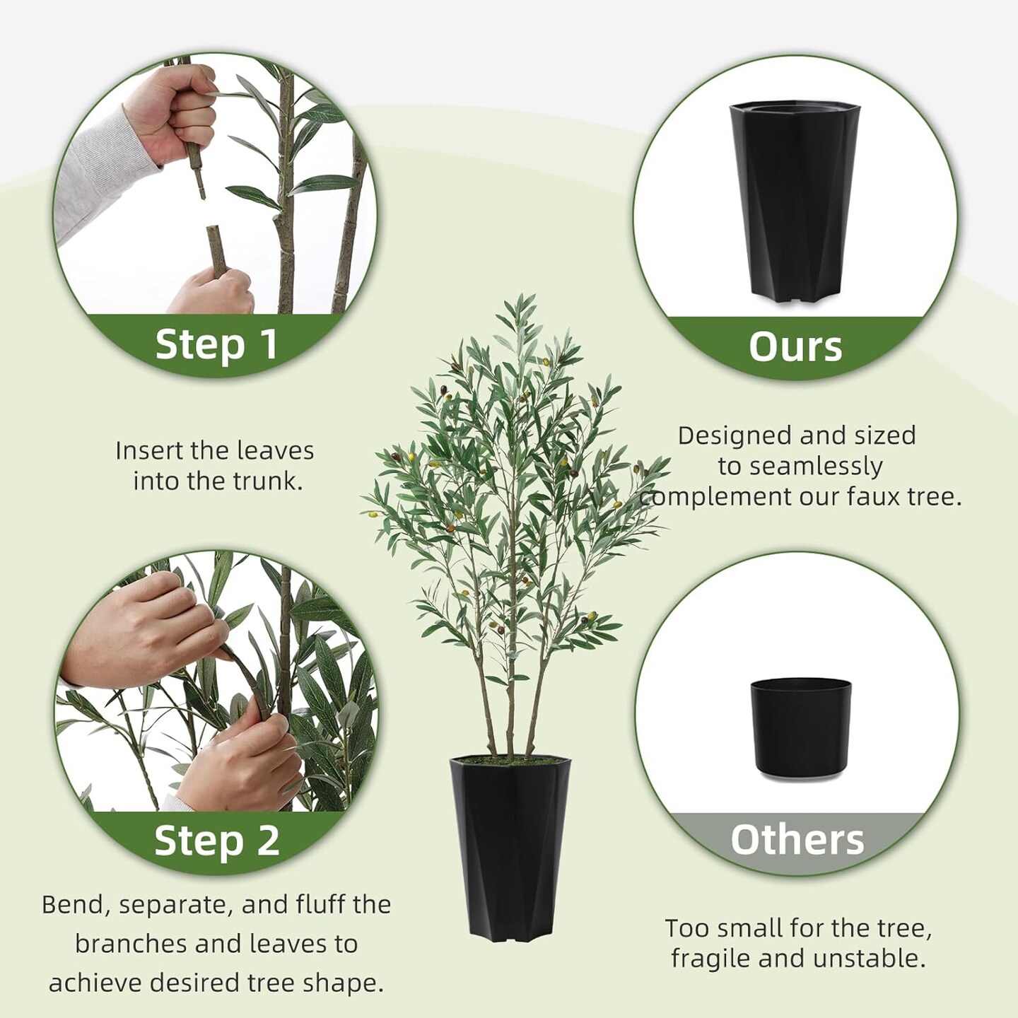 Artificial Olive Tree 5FT - Faux Plant with Black Diamond Planter - Tall Fake Olive Floor Plant Potted - Artificial Silk Tree for Home Office Living Room Decor Indoor
