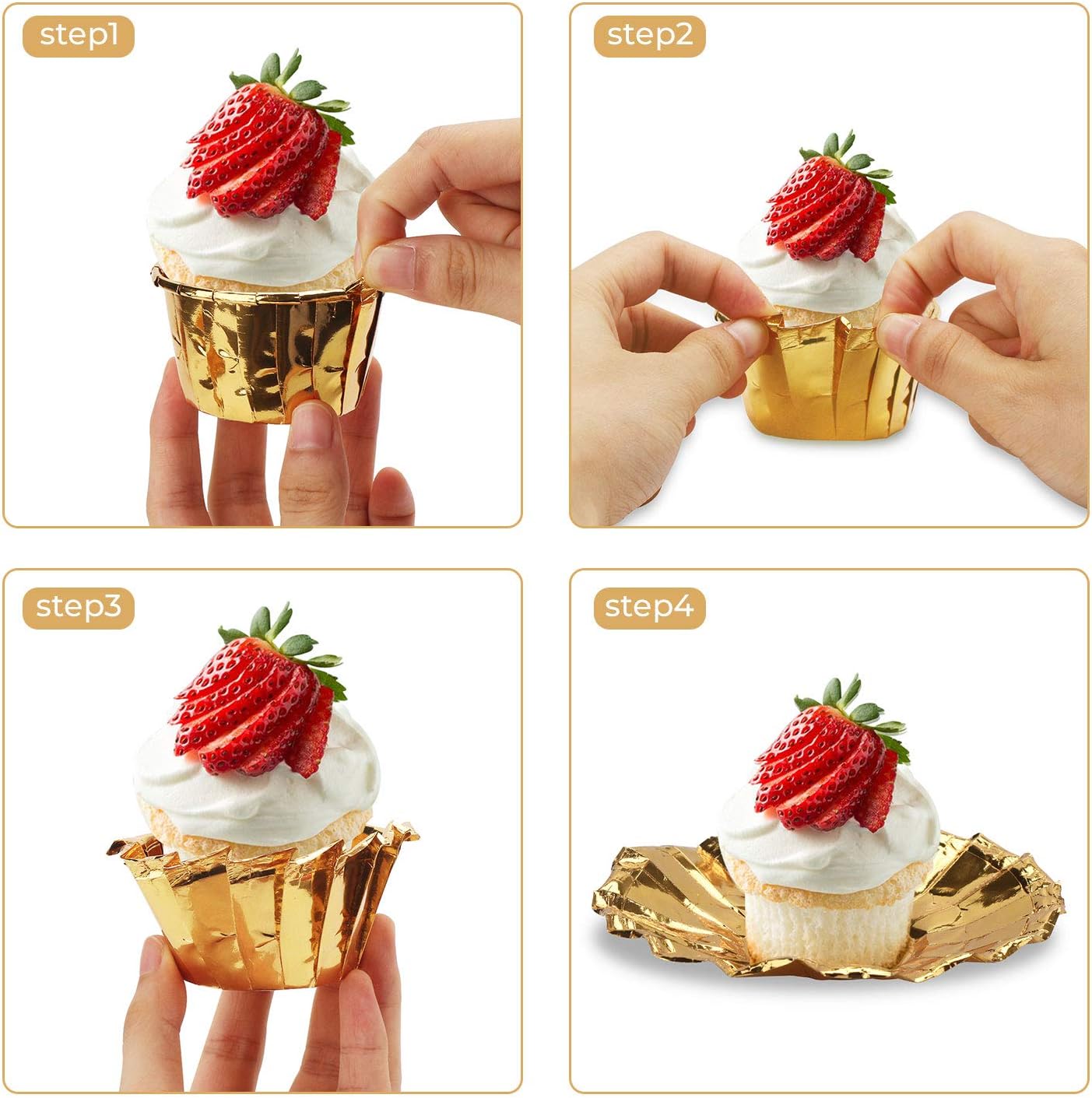 50 Gold Foil Cupcake Liners – 3.5oz Disposable Muffin & Ramekin Baking Cups