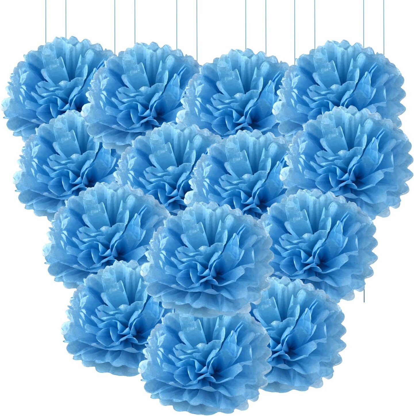 20pcs Blue Paper Decorative Pom Poms Flowers Ball for Party Wedding Outdoor Decoration