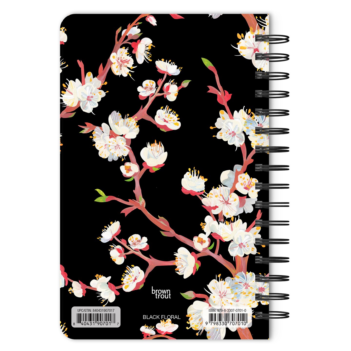 Black Floral | 5.25x8.25 Inch Compact Wire Journal | Non-Dated | Foil Stamped Cover