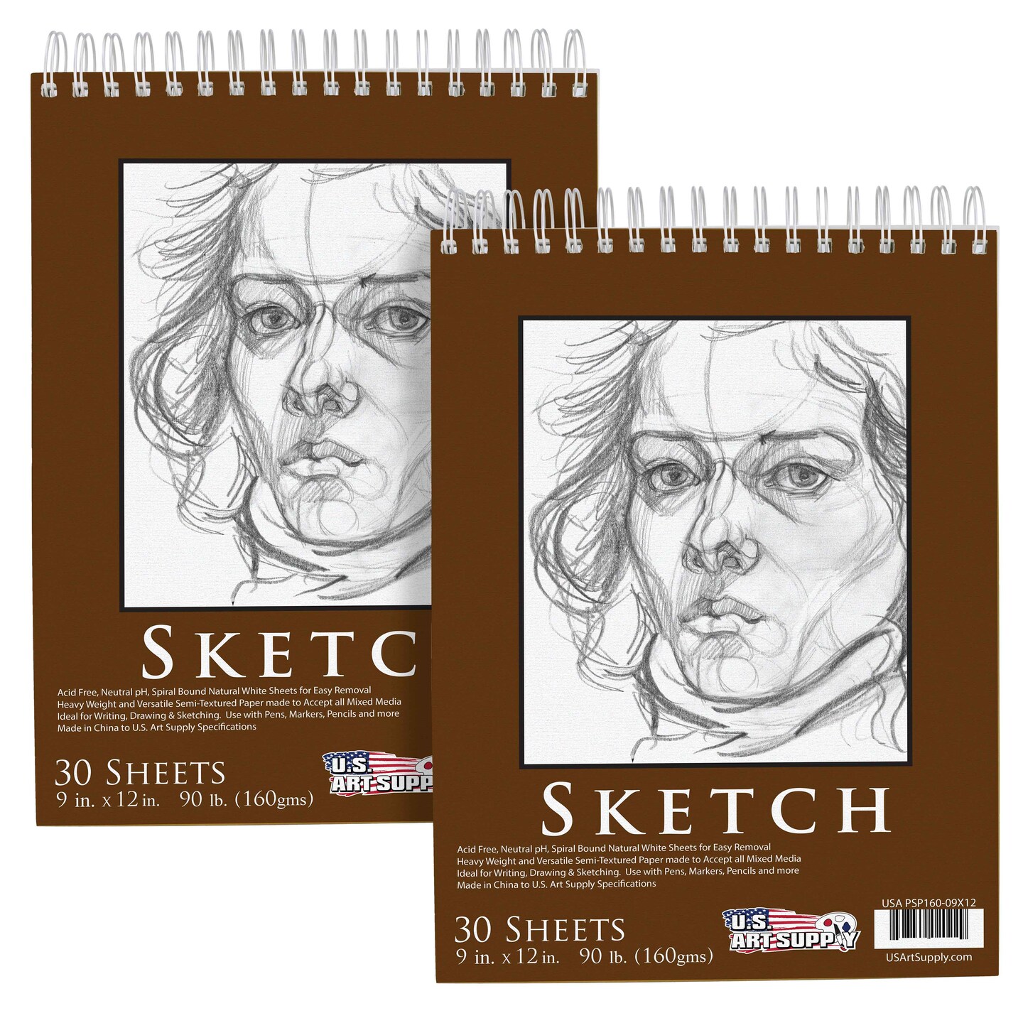 9&#xE2;&#x20AC;&#xFFFD;x12&#x22; Premium Heavy-Weight Paper Spiral Bound Sketch Book: 90 Pound (160gsm), 30-Sheet Drawing Pad (2 Pack)
