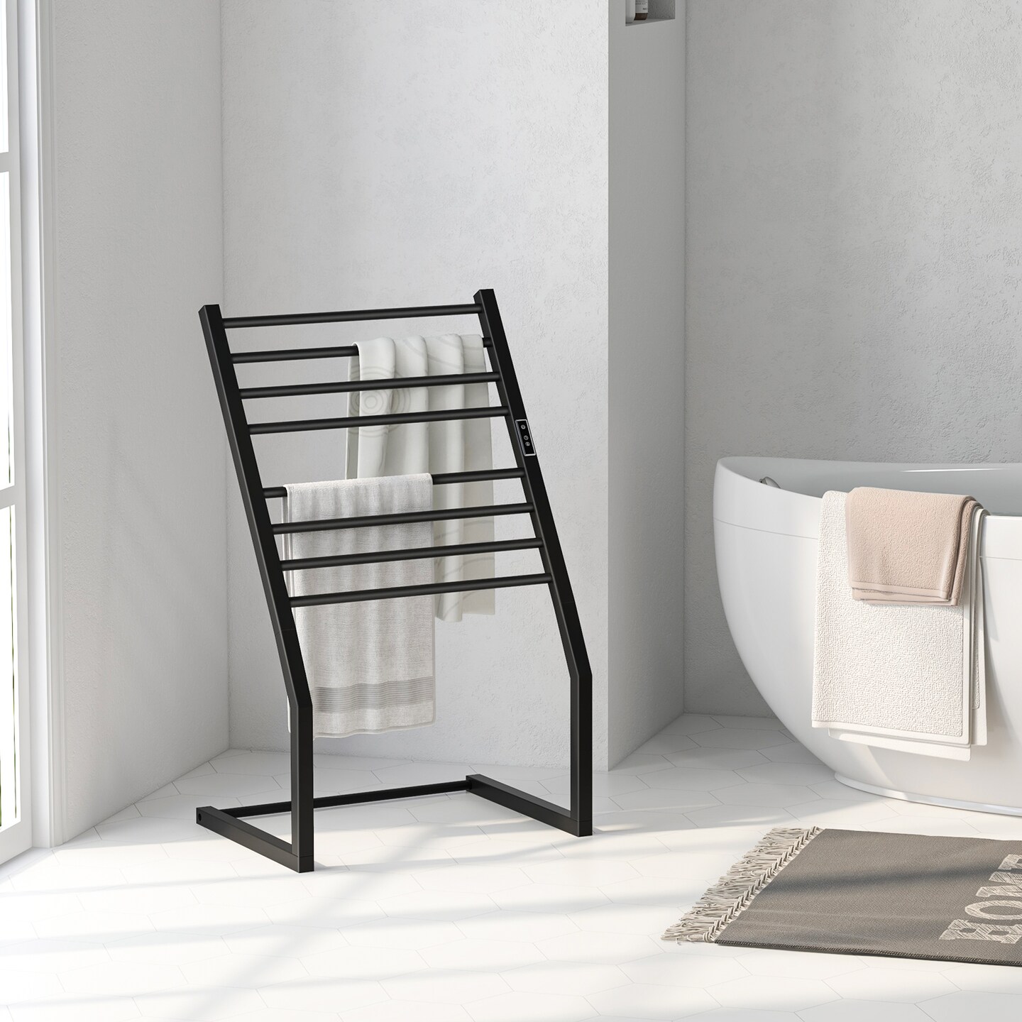 Wall-Mounted or Freestanding Heated Towel Rack with LED Display and Timer