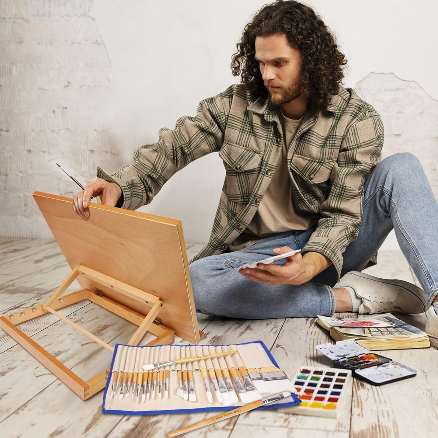 Wooden Tabletop Easel A3 Drawing Board with 5 Adjustable Angles, Smooth Suraface Art Easel for Adults, Artists, Beginners, Students