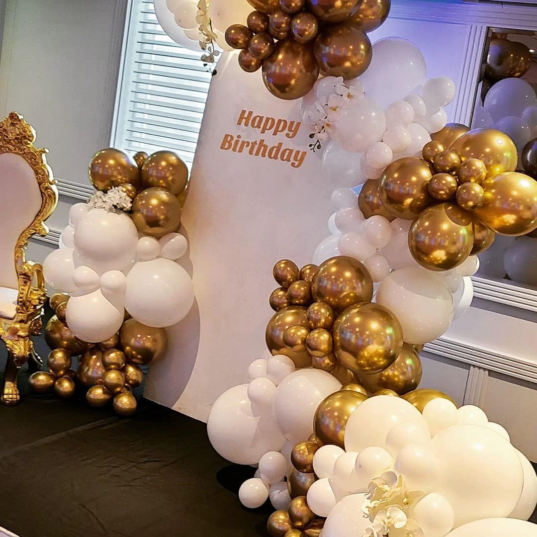 White & Gold Balloon Garland Kit 124pcs Durable Latex Balloons