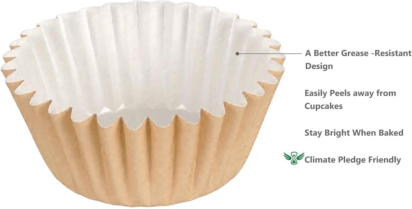 Heavy Duty Standard Natural Cupcake Liners 150 Counts - Grease-Resistant Paper Muffin Baking Cups, Odorless, No Muffin Pan Needed, Easily Peels (Natural)