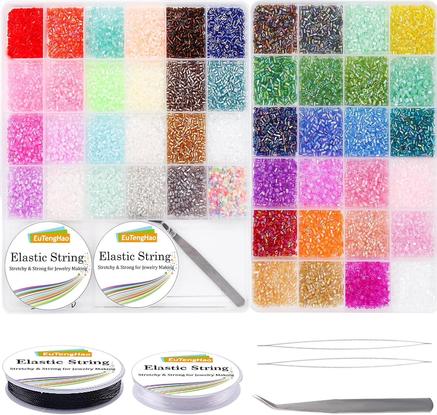 16800pcs Tube Beads Kit Glass Bugle Seed Beads Small Craft (3mm, 350 Per Color, 48 Colors)