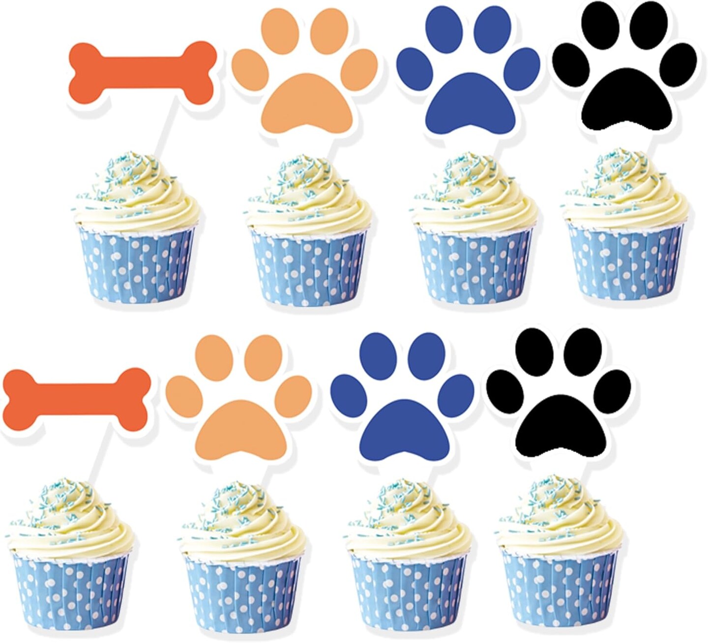 48 Pcs Blue Paw Cupcake Toppers for Baby Shower, Birthday Parties