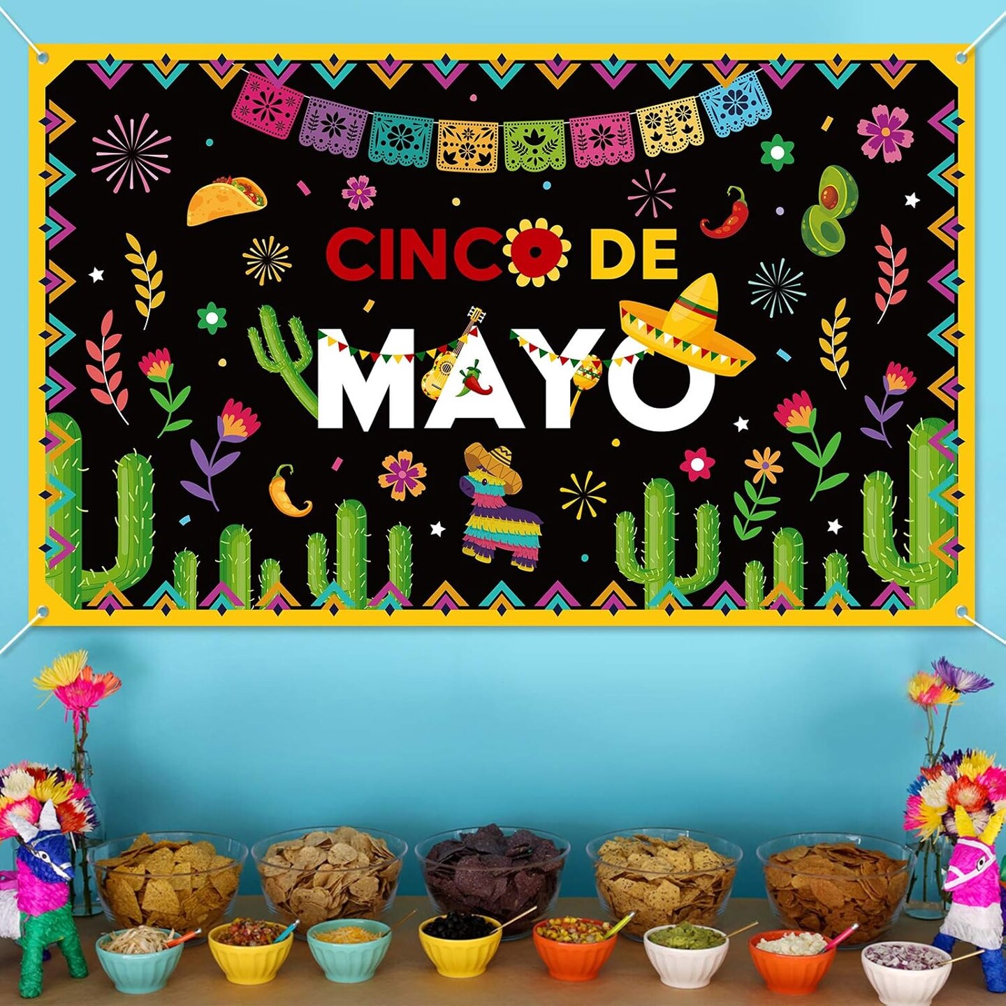 Cinco De Mayo Banner Decorations - Fiesta Mexican Backdrop Photo Booth Background Party Supplies