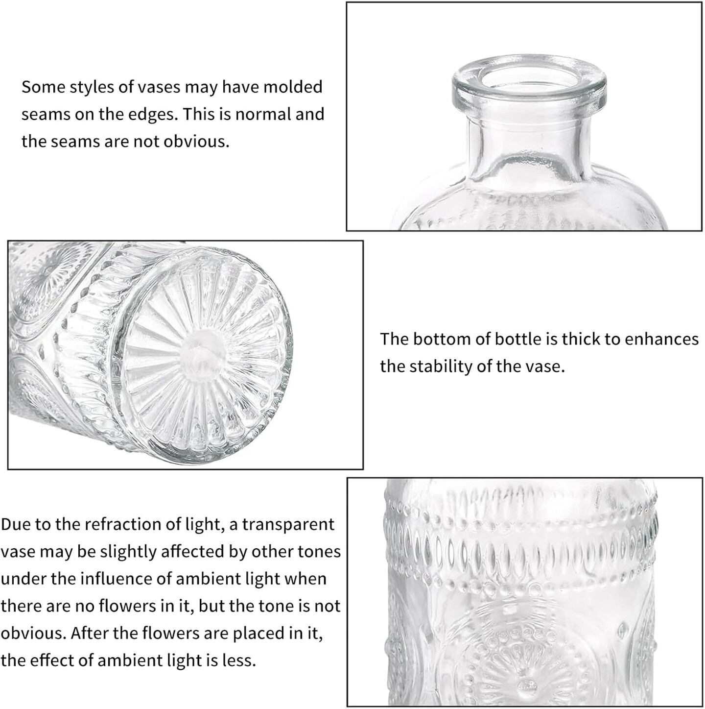 Set of 5 Bud Vases, Small Vase for Flowers, Glass Vase for Home Decor, Wedding Decorations, Clear Flower Vases for Centerpieces, Vintage Vase for Home Decor 2.56"L x 2.56"W x 4.92"H
