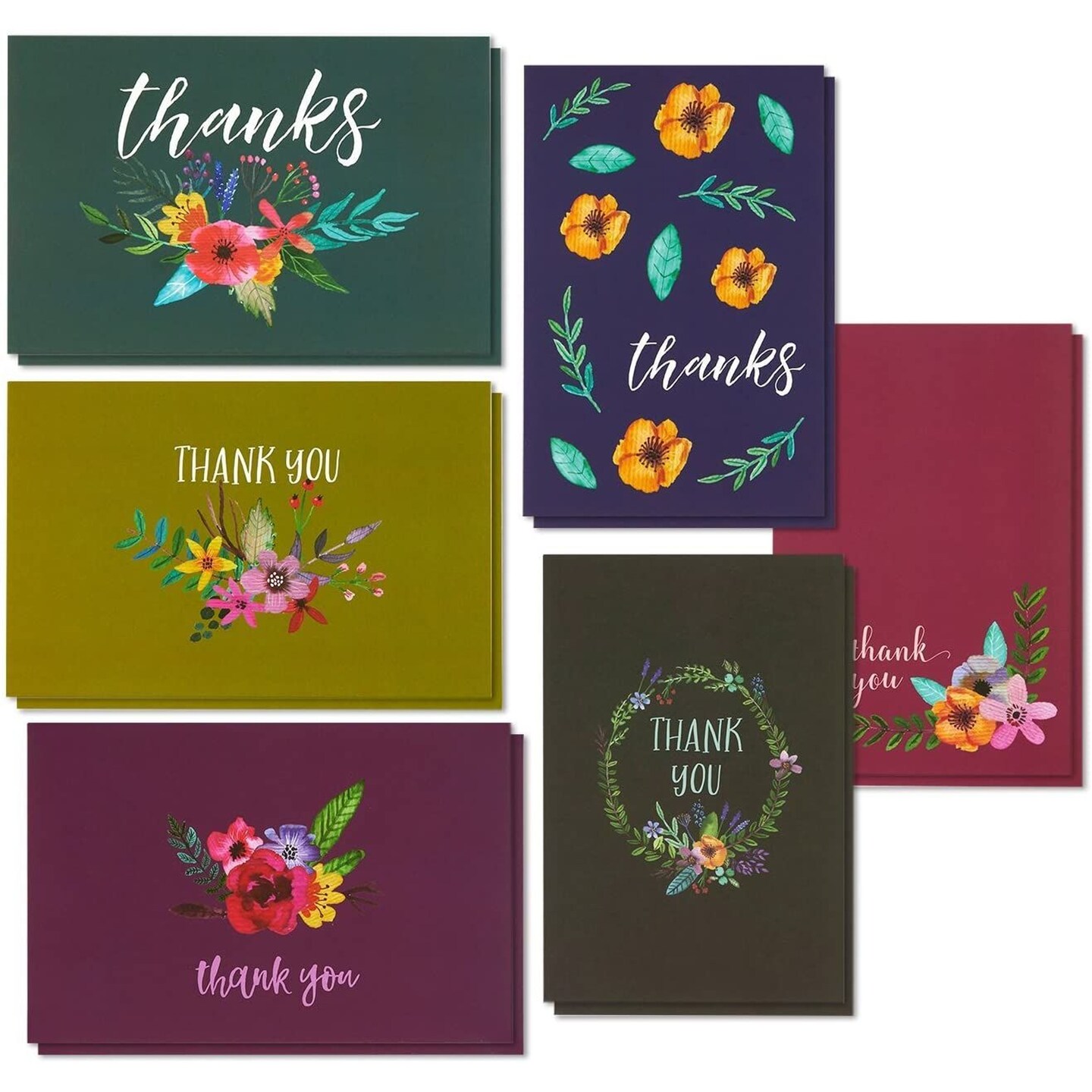 48 Pack Floral Thank You Cards with Envelopes, Blank Thank You Greeting Notes Bulk Box for Baby Shower, Bridal Shower, Graduation, Birthday &#x26; Wedding, 4x6 in