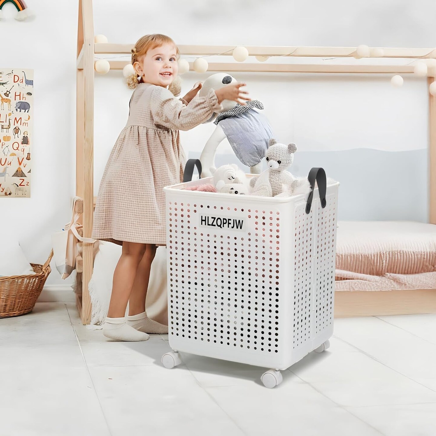 Collapsible laundry hamper, laundry hamper with wheels, laundry hamper with wheels, dorm laundry hamper, laundry basket plastic&#xFF0C;35, 50, 60 liter large capacity (White, Extra large)