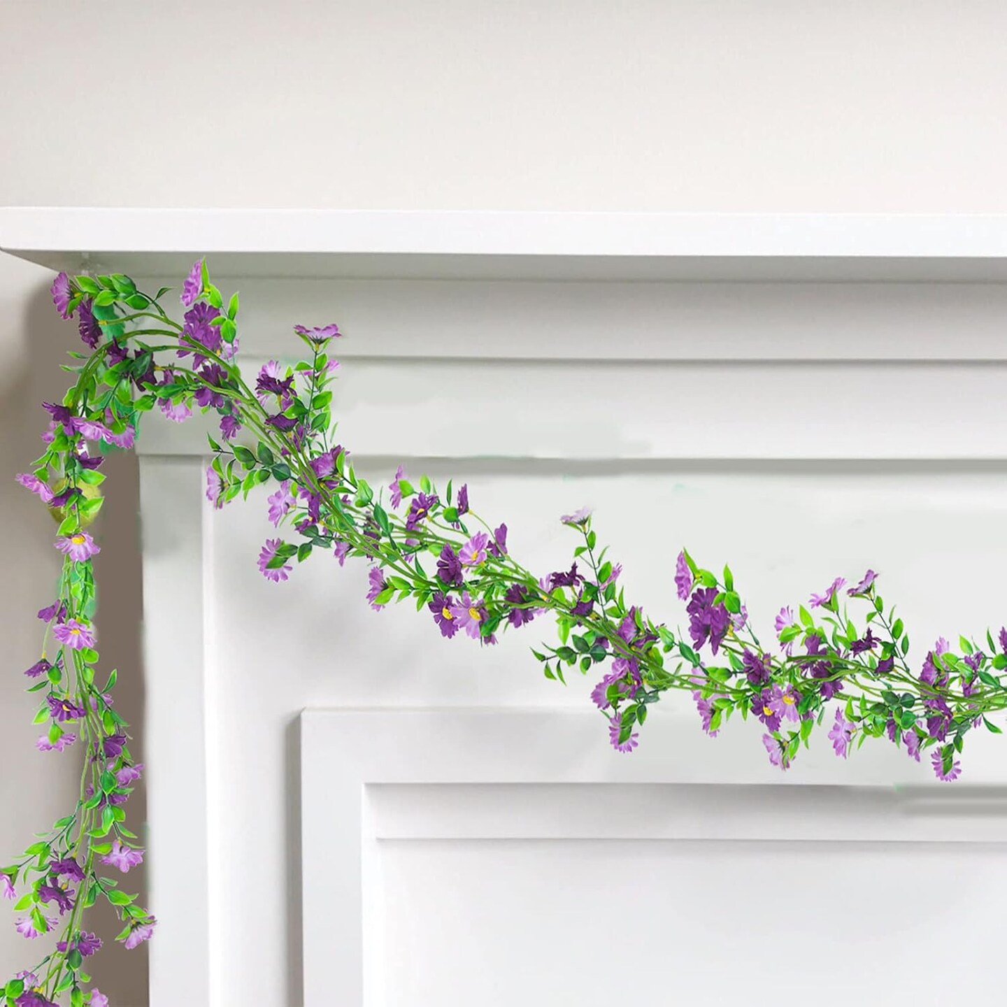 Summer Silk Daisy Flower Garland - Purple Artificial Flower Vine, Hanging Ivy Garland for Wall, Party, Wedding Arch, Floral Decor, Home Indoor/Outdoor Ceremony