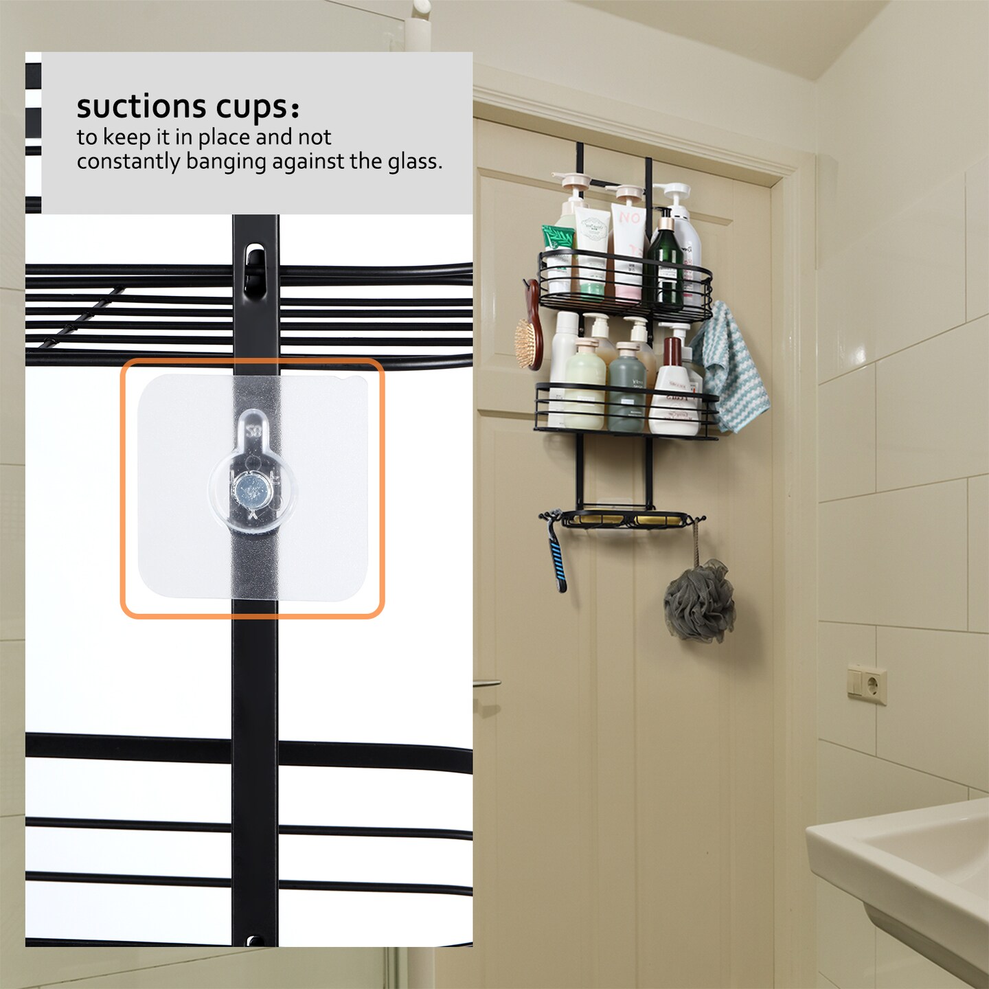 3-Tier Hanging Shower Caddy with 4 Hooks &#x2013; Rustproof Waterproof Bathroom Organizer, No-Drill Shower Shelf for Shampoo, Soap, Towels