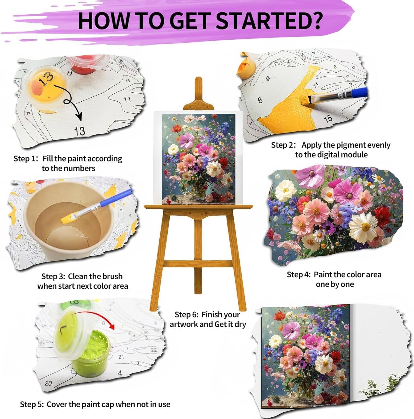 Flowers Paint by Numbers Kit for Adults,Flowers Paint by Number Kits for Beginner Acrylic On Canvas DIY Flower Oil Painting Kit Adults' Paint-by-Number Kits for Gift Home Wall Decor 16x20 Inch
