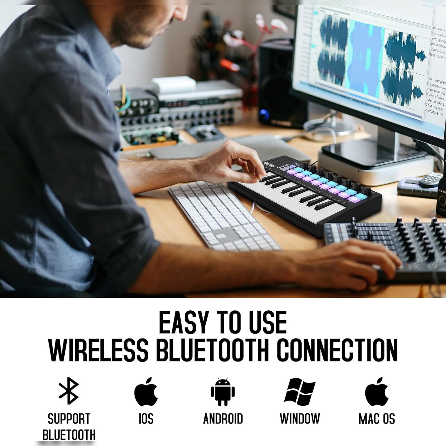 M-WAVE &#x2013; MIDI Keyboard Controller &#x2013; USB Bluetooth &#x2013; 25 Key, 16 Pads, Knobs, DAW Compatible