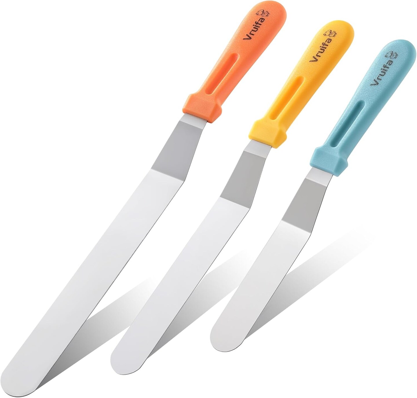 3-Pack Offset Spatulas, Ergonomic PP Handle, Dishwasher Safe, 6", 8", 10"
