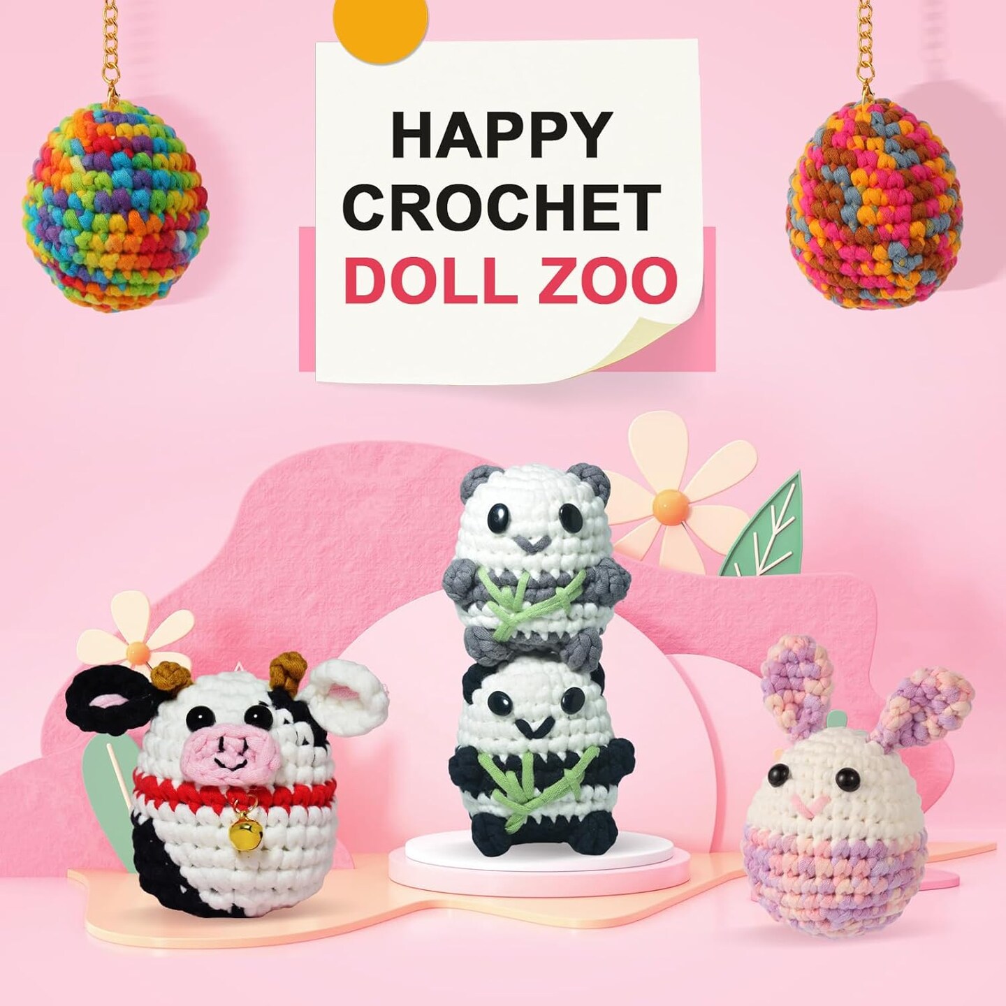 Crochet Kit for Beginners - Amigurumi Animal Panda Crochet Kits - Knitting Kit with Step-by-Step Video Tutorials and Crochet Accessories - Beginner Crochet Kit for Adults, Kids (Black)